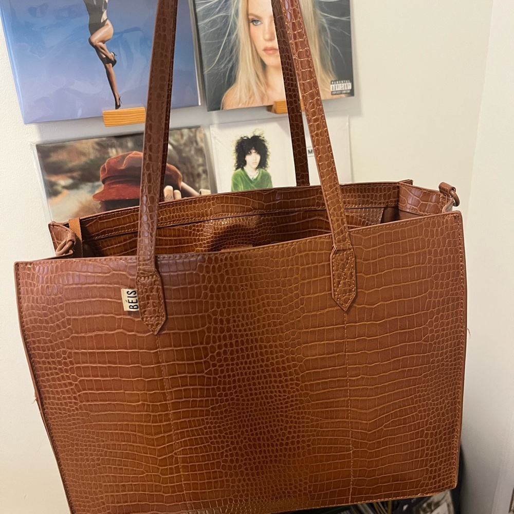 Beis Large Work Tote in Cognac Croc
